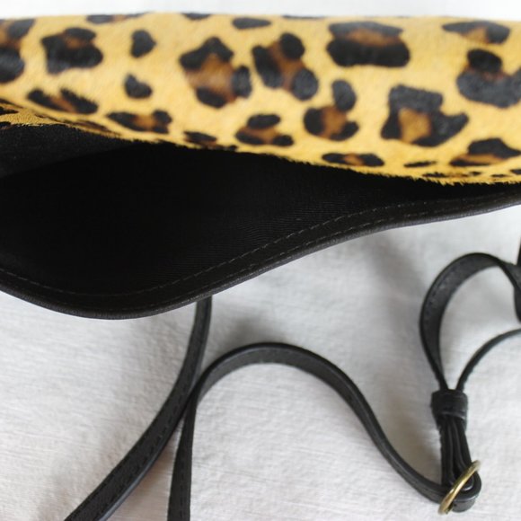 Lucky Brand Crossbody Black with Tan Leather Purse Horsehair Cheetah Print Strap - Picture 15 of 15